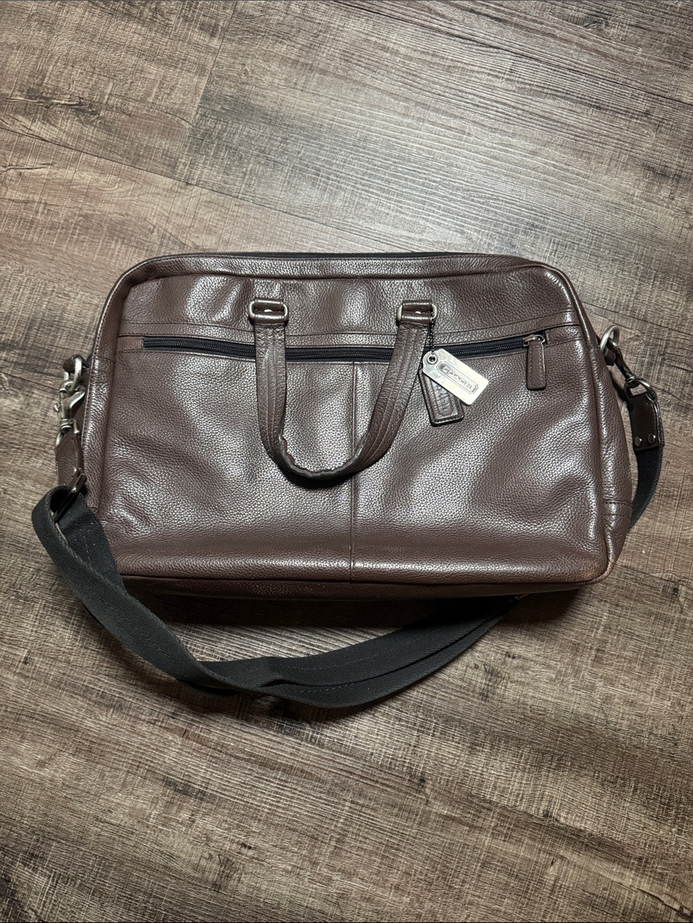 Vintage Coach Brown Pebbled Leather Laptop Brief with Black Strap